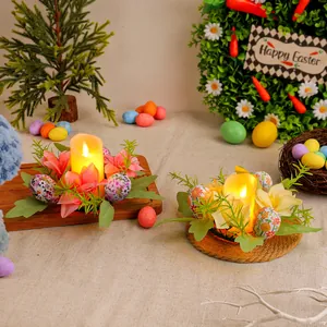 Ostern Kerzenhalter Dekoration Künstliche Blumen Ostereier Kranz Tischdeko Kunststoff Stoff Schaumstoff Party Deko