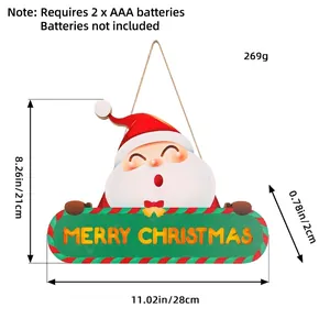 Light-up wooden Santa Claus Christmas sign for home and shop door hanging decor.