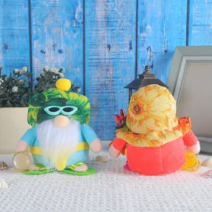 Pair of cute beach gnomes plush dolls with sunglasses and sun hats for seaside home decor
