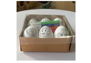 DIY Osterteier-Malset mit sechs Cartoon-Eiern und bunten Markern in einer Geschenkbox