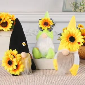 Lot de 3 adorables gnomes en peluche, thème tournesol et abeille pour décorations d'automne.