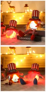 Glow in the dark Independence Day gnomes with patriotic hats and warm LED lights