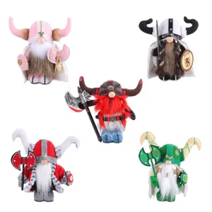 Set of 5 Viking gnome plush dolls with horned helmets and axes for home decor