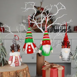 Festive set of cute faceless Christmas gnome plush ornaments with reindeer antlers decor