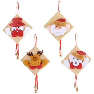 4er-Set Weihnachts-Leinenanhänger mit Weihnachtsmann, Schneemann, Rentier und Bär Dekoration