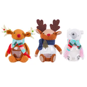 Set van 3 kerst snoeppotten pluche rendier en ijsbeer met transparante buikjes