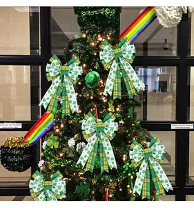 Detailed shamrock and plaid St. Patrick's Day decorative bows for festive scene decor