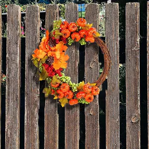 Thanksgiving Autumn Pumpkin Wreath Fall Harvest Maple Leaf Pine Cone Rattan Door Hanging Garland For Home Party Decoration