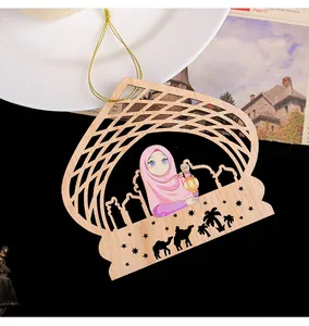 Detailed view of wooden laser-cut ornament featuring a cartoon girl and castle silhouette