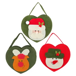Heart-shaped Christmas felt gift bags with Santa Reindeer and Snowman appliques