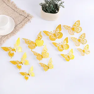 Set di 12 adesivi murali farfalle dorate 3D svuotate per decorazioni casa e feste