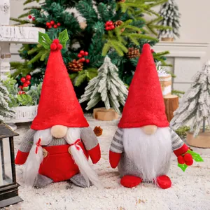Christmas Gnomes Ornaments Plush Felt Nordic Faceless Old Man Dwarf Tomte Desktop Window Holiday Berry Decorations