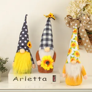 Set of three sunflower faceless gnome dolls for autumn harvest home decor display