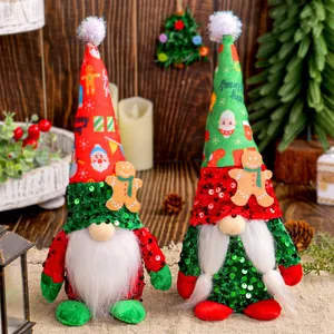Christmas Sequin Gnome Plush Doll Polyester Gingerbread Man Faceless Rudolph Ornament Holiday Home Window Table Decor