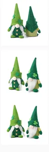 Detailed view of handmade St. Patrick's Day gnomes with green hats and white beards
