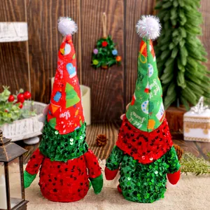 Festive sequined Christmas gnomes with holiday patterned hats for home decor