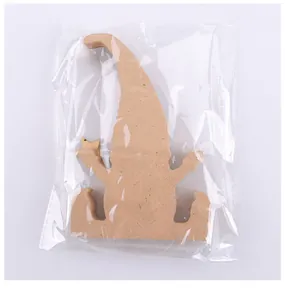 Unfinished wooden gnome craft cutout in clear plastic packaging for garden decor