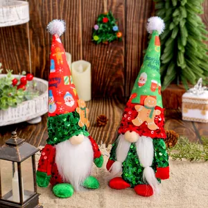Festive Christmas gnomes featuring sequined hats and gingerbread man accents for home decor