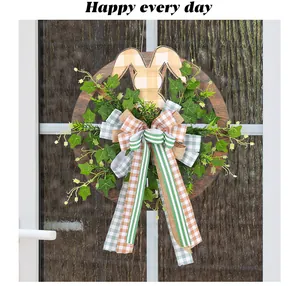 Couronne de Pâques rustique avec lapin en bois et lierre vert pour décoration