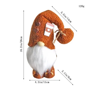 Gnomo de café de peluche naranja, muñeca sin rostro con medidas para decoración de café