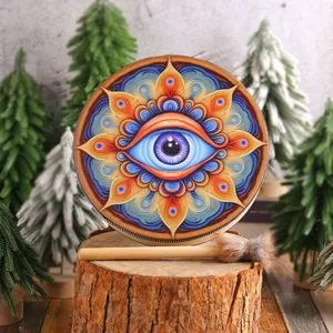Handmade Shamanic Drum With Drumstick Mysterious Totem Percussion Instrument Home Decor Tree Of Life Mandala Eye Pattern
