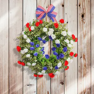 Patriotic American Independence Day floral wreath for front door home wall decoration.