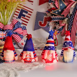 Independence Day Light Up Gnome Plush Ornaments Patriotic Faceless Doll July 4th Knit Star Hat Home Party Desktop Decor