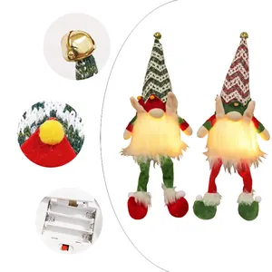 Glowing Christmas elf gnomes set with LED light beards and festive knitted hats