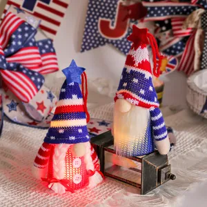 American Independence Day knitted gnome plush ornaments with glowing stars and stripes