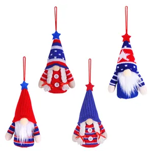 Set of 4 patriotic USA Independence Day gnome plush hanging ornaments with stars