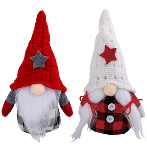 Set of two Christmas gnomes with knitted star hats and checkered bodies for decor