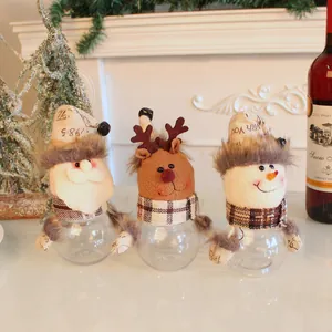 Tarro de Caramelos de Reno de Navidad Contenedor de Plástico Transparente Con Tapa de Alce de Peluche Caja de Regalo para Niños Decoración de Fiesta