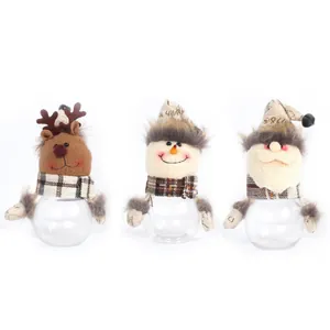 Juego de 3 tarros de dulces de Navidad con muñecos de peluche de Papá Noel y reno.