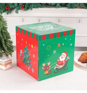 Detailansicht der festlichen Weihnachtsgeschenkbox mit Weihnachtsmann-Illustrationen