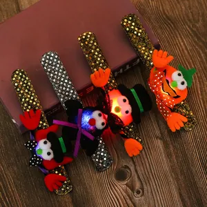 Halloween Luminous LED Slap Bracelet For Kids Adults Pumpkin Bat Party Atmosphere Decoration Wristband Festival Supplies