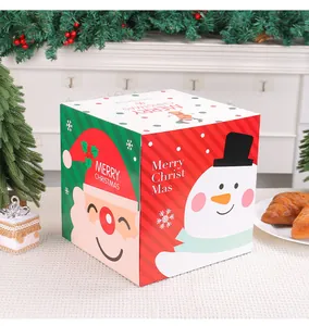 Festliche Weihnachts-Geschenkbox aus Papier mit Weihnachtsmann- und Schneemannmotiven.