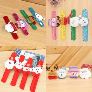 Bracelets Slap de Noël Lumineux à Paillettes Père Noël Bonhomme de Neige Renne Ours Poupées pour Enfants Fête de Noël Décorations