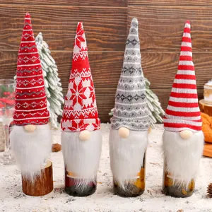 Christmas Gnome Wine Bottle Covers Knitted Forest Man Wine Bottle Toppers Decoration For Holiday Party Table Xmas Decor Gift