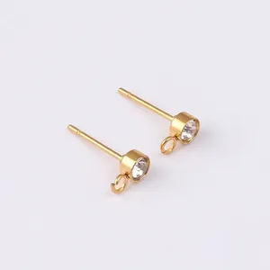 Pendientes de acero inoxidable dorado con pedrería y anilla para creación de joyas