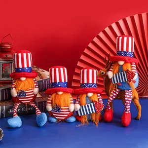 Onafhankelijkheidsdag Kabouter Pluche Decoraties Rood Wit Blauw Patriottische Amerikaanse Vlag Thema Ster Streep Stof Dwerg