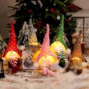 LED Weihnachten Wichtel Hängeornament Strickmütze Gesichtsloser Waldmann Puppe Lange Beine Plüsch Anhänger Deko