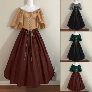 Robe longue médiévale rétro à épaules dénudées pour cosplay et spectacles en plusieurs couleurs