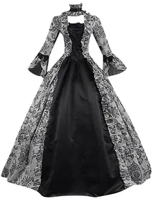 Vintage Victorian court style long sleeve dress with floral print and bell sleeves