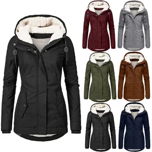 Damen Winter Verdickter Kapuzenparka Mantel Fleecegefüttert Schlanke Passform Warm Outwear Pufferjacke mit Taschen