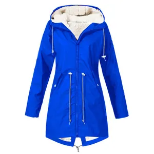 Women's Plus Size Waterproof Outdoor Jacket Mid-Length Hooded Fleece Padded Coat Thick Windproof Rain Jacket Hiking Climbing Top