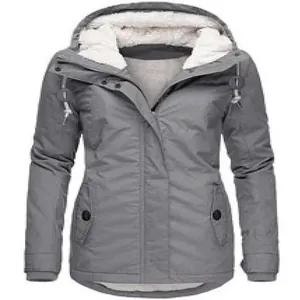 Women's warm winter hooded parka jacket with fleece lining in grey