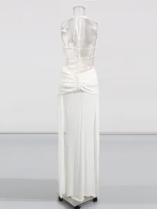 Robe longue blanche élégante de style français avec dos nu et fente pour l'été
