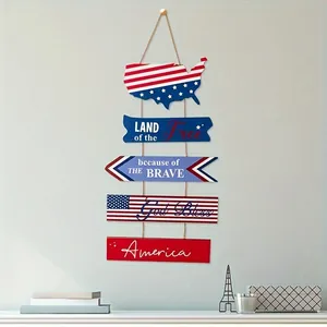 Targa patriottica in legno con design bandiera USA e scritta "God Bless America".