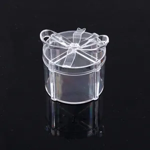 Detailed macro view of high-transparency PS plastic candy box with elegant bow lid design