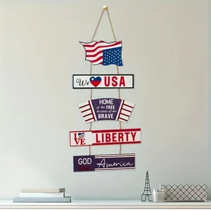 Targa in legno per il Giorno dell'Indipendenza con bandiera USA e scritte patriottiche